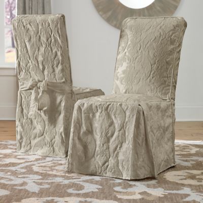 Sure Fit® Matelasse Damask 1-Piece Long Arm Dining Chair Cover ...