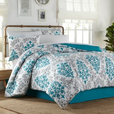 Carina 6-8 Piece Comforter Set in Turquoise - Bed Bath & Beyond