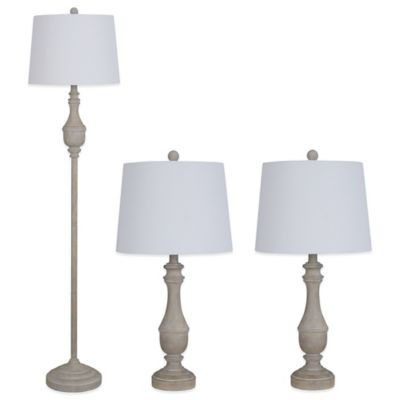 Sadie 3-Piece Roomful Lamp Set in Distressed Faux Wood ...