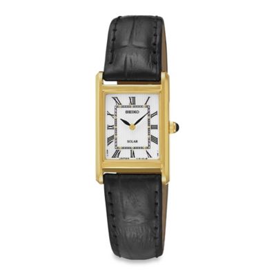 Seiko Ladies' Square Solar Watch in Goldtone Stainless Steel with Black ...