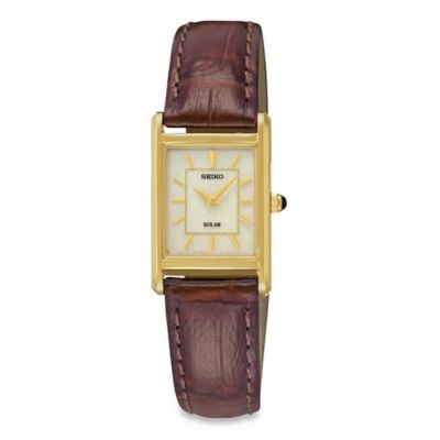 Seiko Ladies' Square Solar Watch in Goldtone Stainless Steel with Brown ...