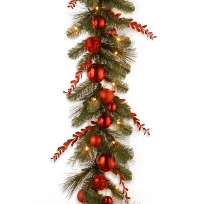 National Tree 9-Foot Decorative Collection Pre-Lit Mixed Christmas Garland with White LED Lights