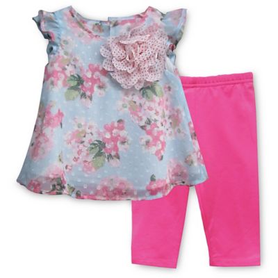 Pippa & Julie™ 2-Piece Floral Printed Dot Top and Legging Set - buybuy BABY