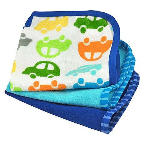iPlay.® Brights 3-Pack Organic Terry Washcloths in Cars/Navy and Blue - buybuyBaby.com
