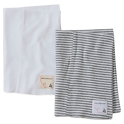 Burt's Bees Baby™ 2-Pack Organic Cotton Burp Cloths in Cloud/Grey Stripe - buybuyBaby.com