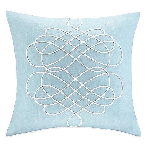 Buy Linen Embroidered Square Throw Pillow in Blue from Bed Bath & Beyond