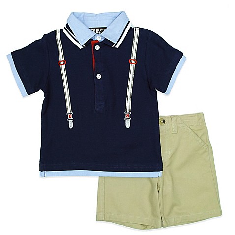 Buy Boyz Wear Size 18M 2-Piece Mock Suspender Polo Shirt and Short Set ...