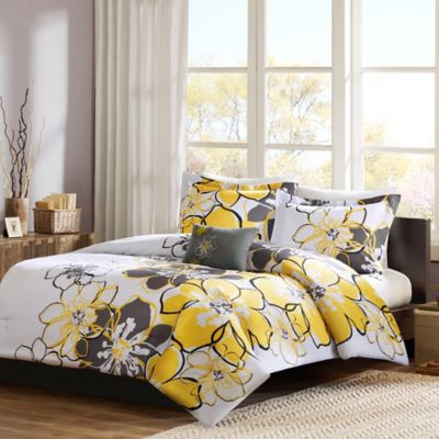 Mizone Allison Reversible Full Queen Comforter Set In Yellow Grey