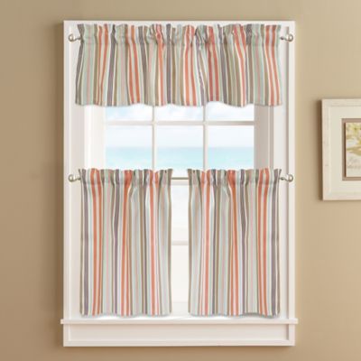 Regatta Stripe Window Curtain Tier Pair In Coral Bed Bath Beyond