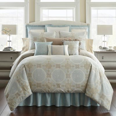 Waterford® Linens Jonet Reversible Comforter Set in Cream/Blue - Bed ...