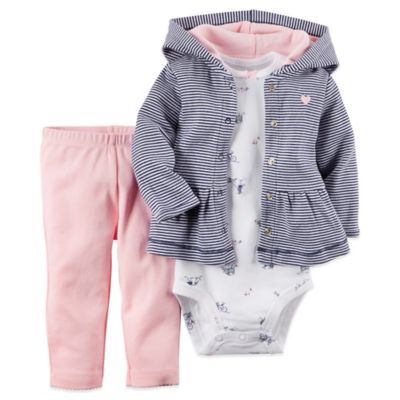 Carter's® 3-Piece Hoodie, Bodysuit, and Pant Set in Navy/Pink - buybuy BABY