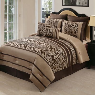 Laken Zebra 8-Piece Queen Comforter Set in Brown - BedBathandBeyond.com