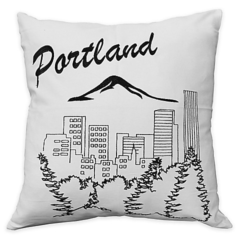 Passport Postcard Portland Square Throw Pillow in Black/White - Bed Bath & Beyond