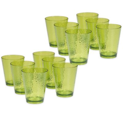 Certified International HammeredAcrylic Double Old Fashioned Glasses in Green Set of 12  Bed 