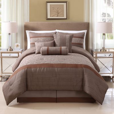 Keira 7-Piece Embroidered Comforter Set in Brown - Bed Bath & Beyond