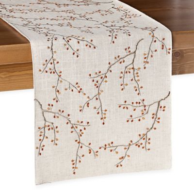 Embroidered Fall Leaves Runner in Natural