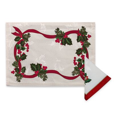 Holiday Ribbon Damask Placemat and Napkins - Bed Bath & Beyond