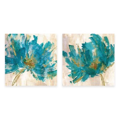 Courtside Market Contemporary Teal Flower Canvas Wall Art ...