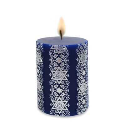 Metallic Hanukkah Pillar Candle in Blue - www.BedBathandBeyond.com