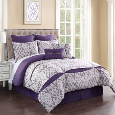 Rianna 8-Piece Comforter Set in Ivory/Purple - Bed Bath & Beyond