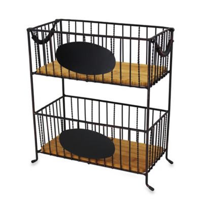 Mesa 2-Tier Rectangular Iron Basket with Chalkboard Panel  in Antique Black