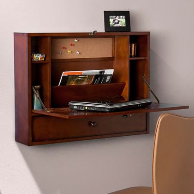 Southern Enterprises Wall Mount Laptop Desk in Brown Mahogany - Bed ...