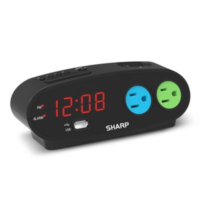 alarm sharp clock digital outlets usb port bedbathandbeyond