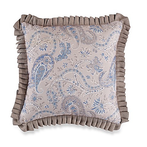 Sherry Kline Serenity Pleated Ruffle Square Throw Pillow in Beige/Blue - Bed Bath & Beyond