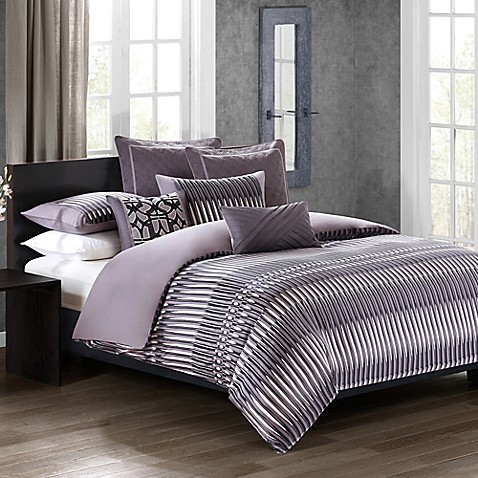 N Natori® Abstract Stripe Comforter Set in Grey - www.BedBathandBeyond.com