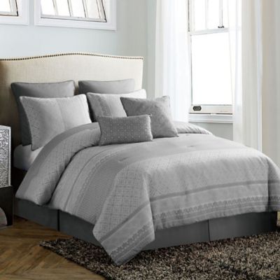 VCNY Quincy 8-Piece Reversible Comforter Set in Grey - Bed Bath & Beyond