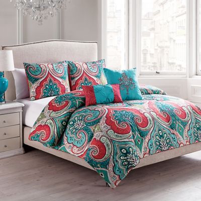 vcny casablanca reversible comforter set in turquoise