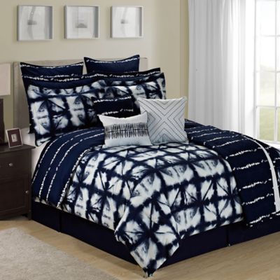 Tie Dye Reversible 12-Piece Comforter Set in Navy/White - www ...