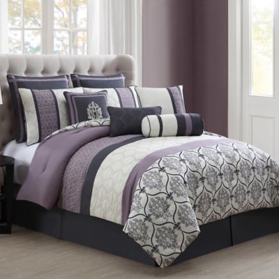 Darla 10-Piece Comforter Set in Purple/Grey - Bed Bath & Beyond