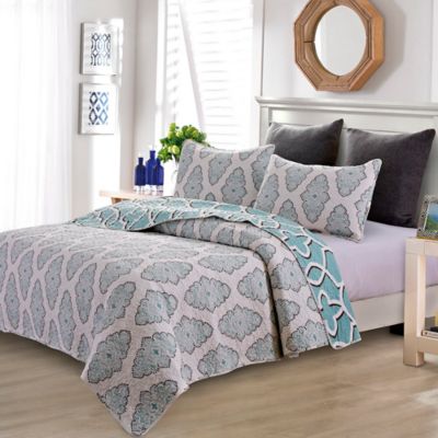 Grace Reversible Quilt Set in Blue - Bed Bath & Beyond