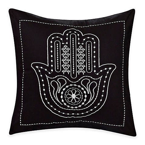 Embroidered Hamsa Hand Cotton Throw Pillow in Black/White - www ...