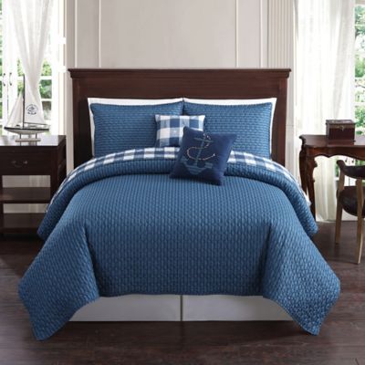 Bridgeport Reversible Quilt in Blue/Taupe - Bed Bath & Beyond