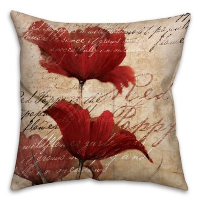 Soothing Poppies Square Throw Pillow in Red/Beige - Bed ...