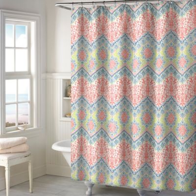 coral shower curtain sage chevron bedbathandbeyond