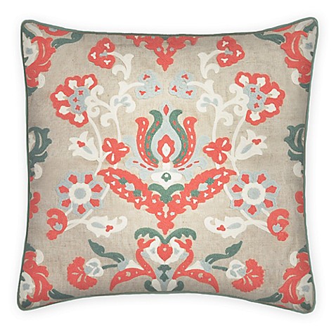 Malaka Chainstitch Square Throw Pillow in Coral - Bed Bath & Beyond