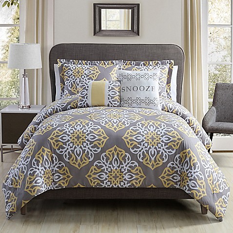 Snooze forter Set in Grey Yellow Bed Bath & Beyond