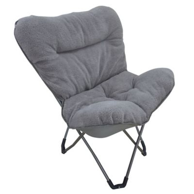 Folding Plush Butterfly Chair in Grey - Bed Bath & Beyond