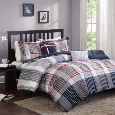 Cozy Soft® Caleb Comforter Set in Grey/Navy/Red - Bed Bath ...