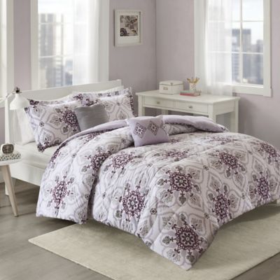 Cozy Soft® Cassy Comforter Set in Purple/Grey - Bed Bath & Beyond