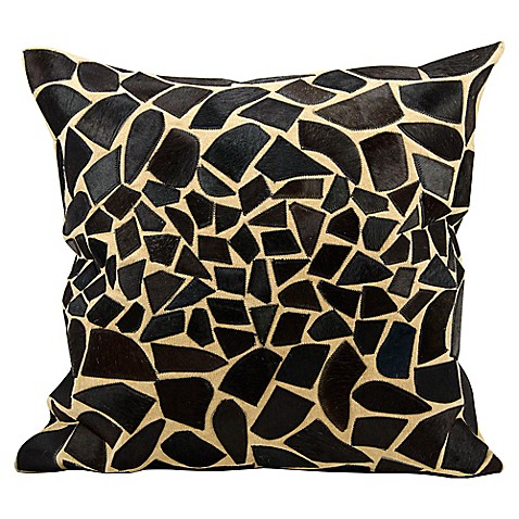 Buy Mina Victory Natural Leather Hide Giraffe Decorative 24-Inch Square Throw Pillow in Black ...