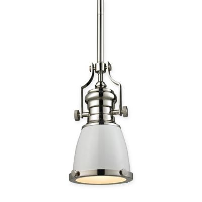 Elk Lighting 8-Inch 1-Light Pendant Light in Polished Nickel with White Glass