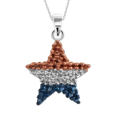 Sterling Silver .25 cttw Red, White and Blue Diamond American Star ...