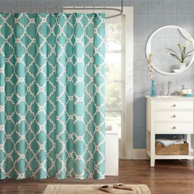 Madison Park Essentials Merritt Printed Shower Curtain in Aqua