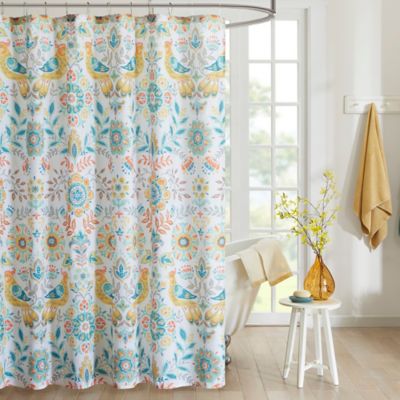 Intelligent Design Nina Printed Shower Curtain in Yellow/Teal - Bed ...