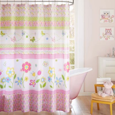 Mi Zone Kids Spring Bloom Printed Shower Curtain in White/Pink