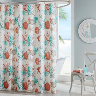 Madison Park Pebble Beach Printed Shower Curtain in Coral - Bed Bath ...